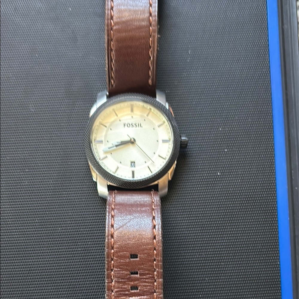 Fossil Leather Strap Watch with Cream Dial